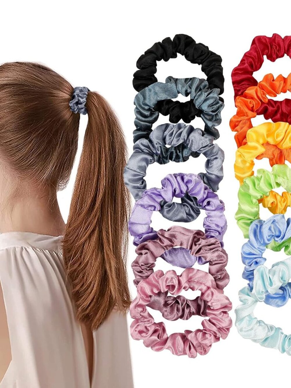 Satin Silk Hair Ties Small Mini Scrunchy for Women Cute Soft No Slip Ponytail Ho